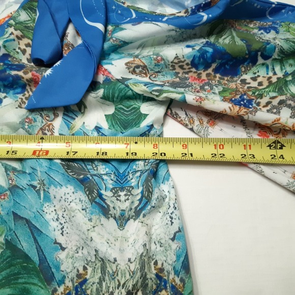 Sheilay Blouse Womens Small Blue Floral Cold Shoulder Bell Sleeve Top New - Picture 3 of 16